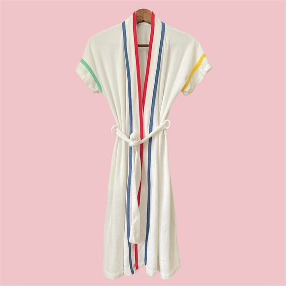 Vintage Other - Vintage 70s Terry Cloth Pool Spa Retro Resort Wrap Robe White Rainbow Loungewear
